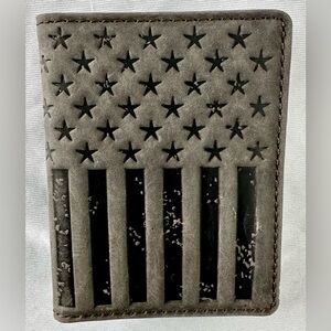 Justin Leather Wallet w/ Money Clip American Flag Stars & Stripes Gray Suede
